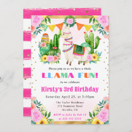Watercolor Summer Blommigt Llama Barns födelsedag Inbjudningar