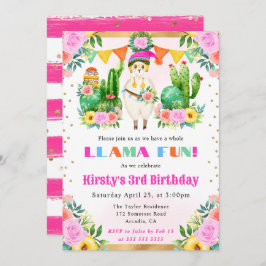 Watercolor Summer Blommigt Llama Barns födelsedag Inbjudningar