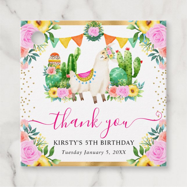Watercolor Summer Blommigt Llama Birthday Gåvor Etiketter (Framsida)