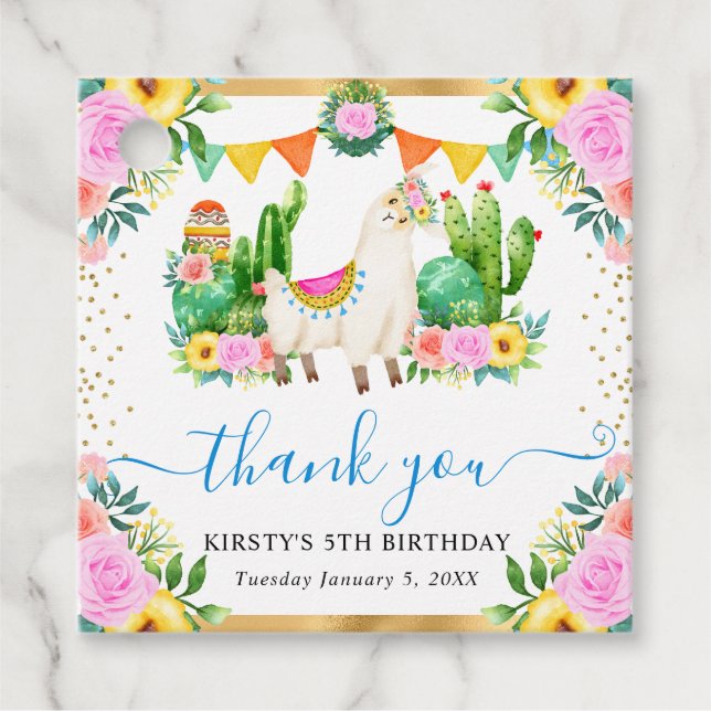 Watercolor Summer Blommigt Llama Birthday Gåvor Etiketter (Framsida)