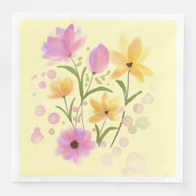 Watercolor Summer Bouquet Pappersservett (Framsida)