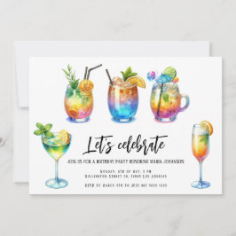 Watercolor Summer Cocktails Födelsedagsfest Inbjudningar