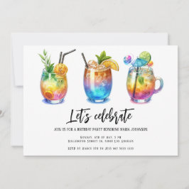 Watercolor Summer Cocktails Födelsedagsfest Inbjudningar