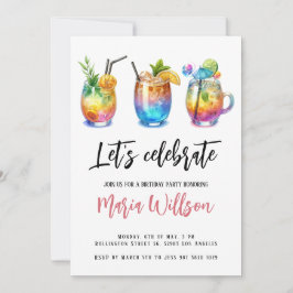 Watercolor Summer Cocktails Födelsedagsfest Inbjudningar