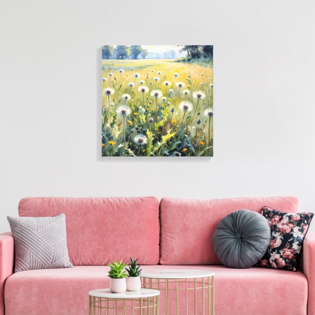 Watercolor Summer Dandelion Fält Canvastryck (Insitu (Vardagsrum))