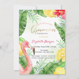 Watercolor Summer Flamingo Quinceanera Inbjudningar