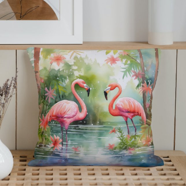 Watercolor Summer Flamingos Kudde (Skapare uppladdad)