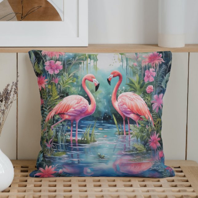 Watercolor Summer Flamingos Kudde (Skapare uppladdad)