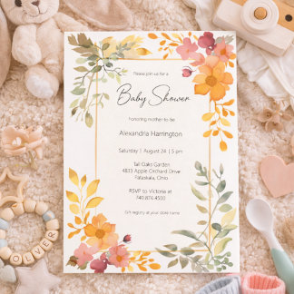 Watercolor Summer Floral Baby Shower  Inbjudningar