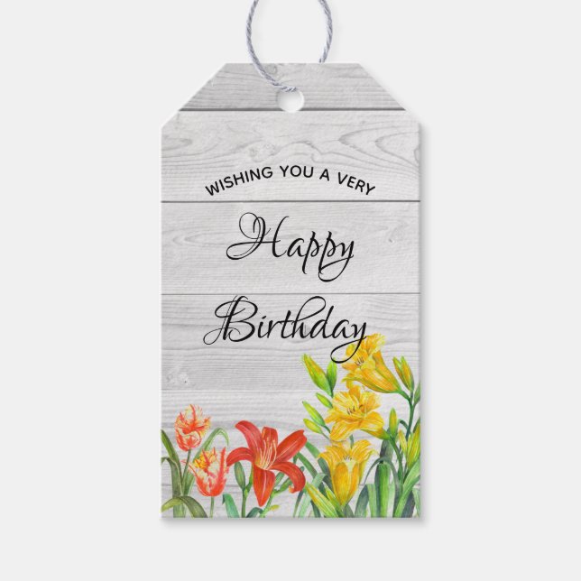 Watercolor Summer Flowers Grattis på födelsedagen Presentetikett (Framsidan)