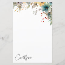 Watercolor Summer Flowers Personlig Stationery