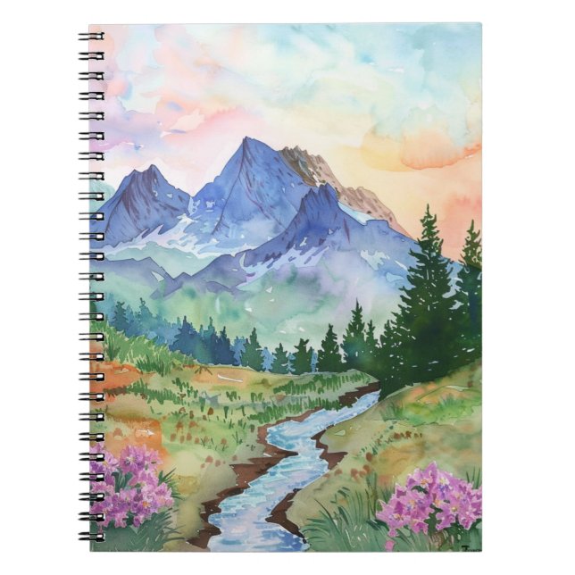 Watercolor Summer Mountain Anteckningsbok (Framsidan)