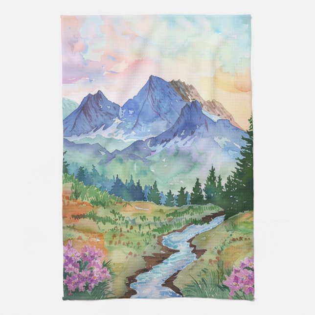 Watercolor Summer Mountain Kökshandduk (Vertikal)