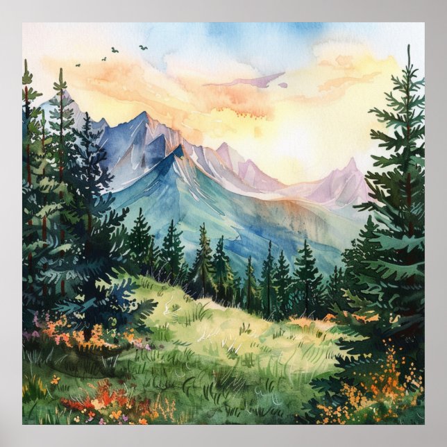 Watercolor Summer Mountain Poster (Framsidan)