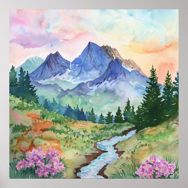 Watercolor Summer Mountain Poster (Framsidan)