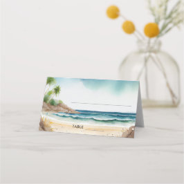 Watercolor Summer Ocean Beach Destination Wedding Placeringskort