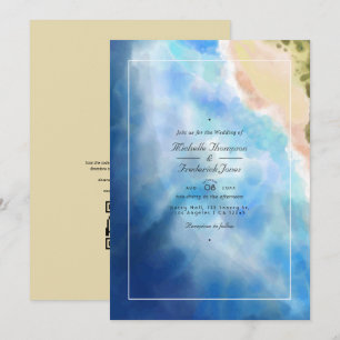 Watercolor Summer QR Code OSA Beach Wedding Inbjudningar