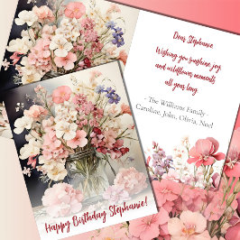 Watercolor Summer Rosa Bouquet Birthday Kort