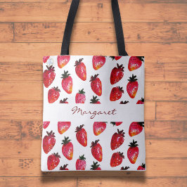 Watercolor Summer Strawbär Artistic Red White Tygkasse
