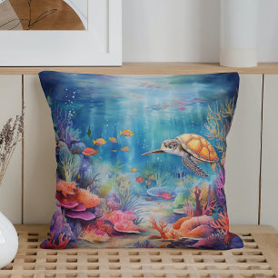 Watercolor Summer Underwater World Kudde