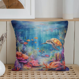 Watercolor Summer Underwater World Kudde