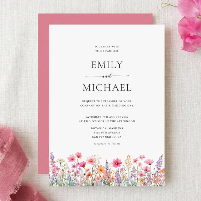 Watercolor Summer Wildflowers Wedding Invitation Inbjudningar (Skapare uppladdad)