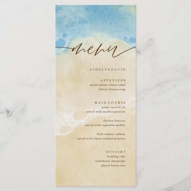 Watercolor SummerCoastal Beach Wedding Menu Meny (Framsida)