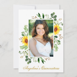 Watercolor Sunblommblommor Greenery Photo Quincean Inbjudningar