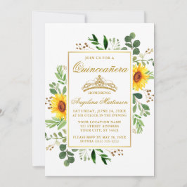 Watercolor Sunblommblommor Greenery Quinceanera Gu Inbjudningar