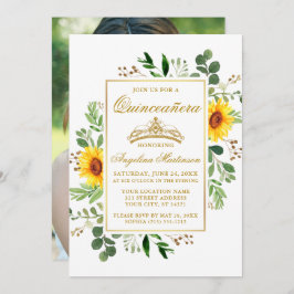 Watercolor Sunblommblommor Greenery Quinceanera Ph Inbjudningar