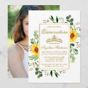 Watercolor Sunblommblommor Greenery Quinceanera Ph Inbjudningar