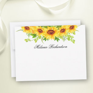 Watercolor Sunblommor Blommigt Greenery Personlig Anteckningskort