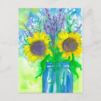 Watercolor Sunblommor Bouquet