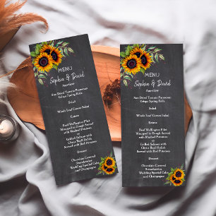 Watercolor Sunblommor Chalkboard Bröllop Menu Reklamkort