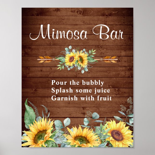 Watercolor Sunblommor Eucalyptus Mimosa Pub Sign Poster (Framsidan)
