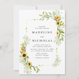 Watercolor Sunblommor & Greenery Bröllop Inbjudningar