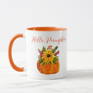 Watercolor Sunblommor Pumpkin Autumn Rustic Fall Mugg