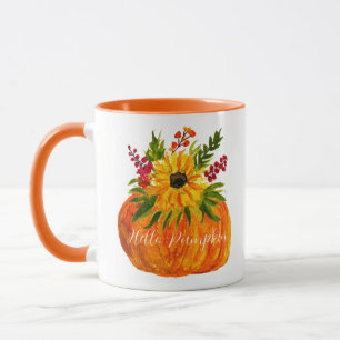 Watercolor Sunblommor Pumpkin Autumn Rustic Fall Mugg