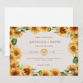 Watercolor Sunflower Border Wedding Invitation Inbjudningar