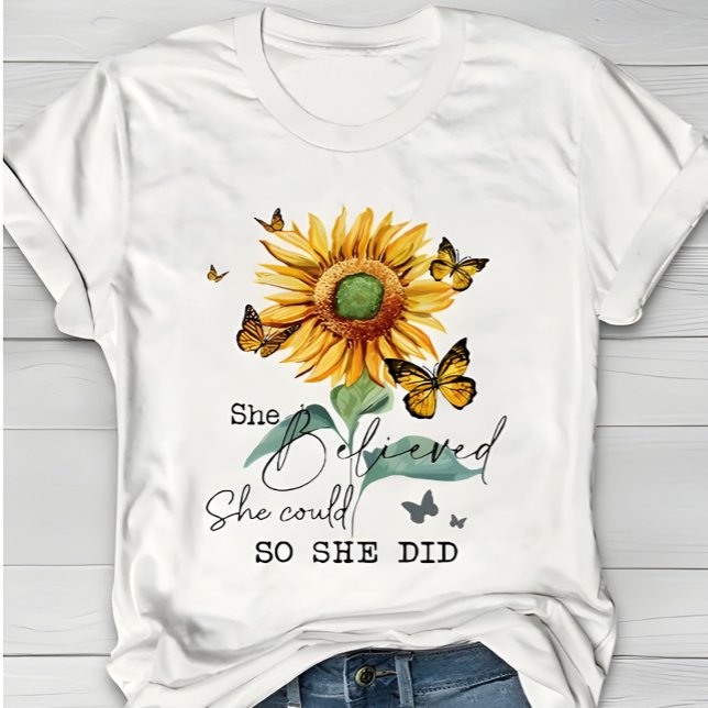Watercolor Sunflower & Butterfly Inspirational  T Shirt (Skapare uppladdad)