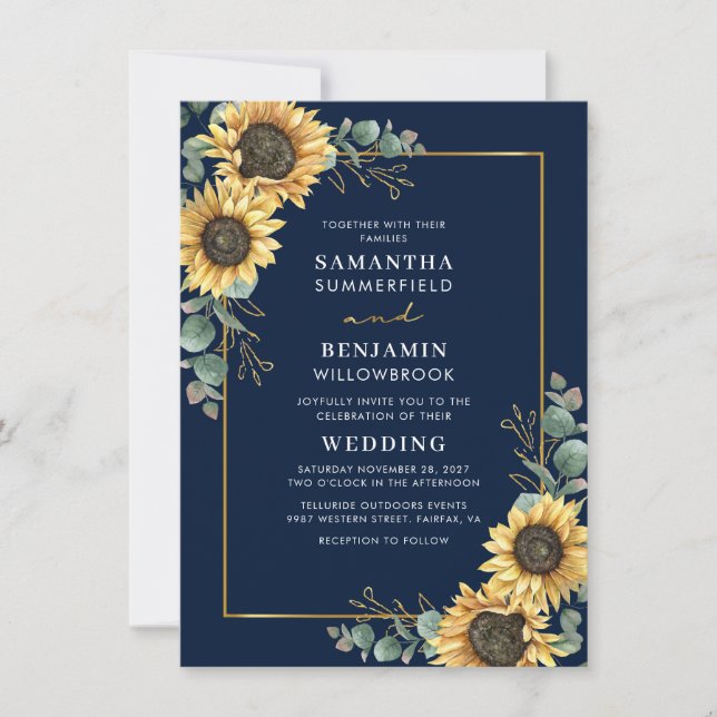 Watercolor Sunflower Eucalyptus Wedding Inbjudningar (Framsida)