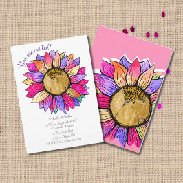 Watercolor Sunflower Floral Pink & Purple Birthday Inbjudningar