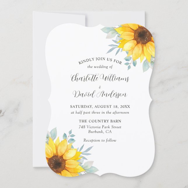 Watercolor Sunflower Greenery Wedding Inbjudningar (Framsida)