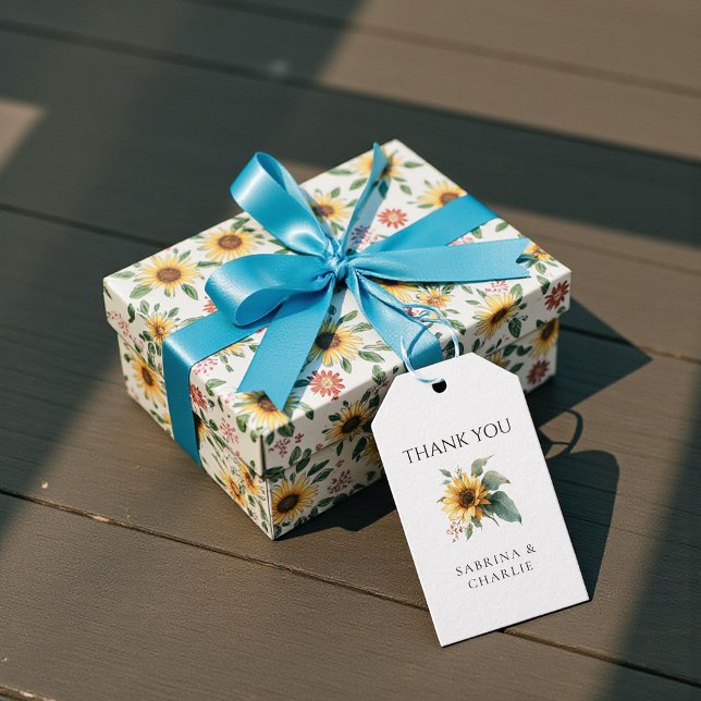 Watercolor Sunflower Rustic Floral Presentetikett (Skapare uppladdad)