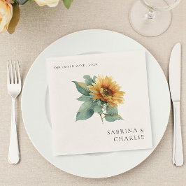 Watercolor Sunflower Rustic Floral Wedding Pappersservett
