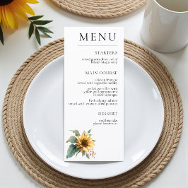 Watercolor Sunflower Rustic Foliage Wedding  Meny