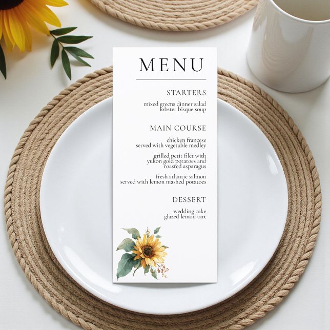 Watercolor Sunflower Rustic Foliage Wedding  Meny (Skapare uppladdad)
