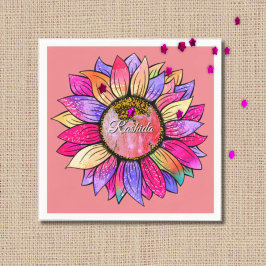 Watercolor Sunflower Summer Pink & Purple Pappersservett