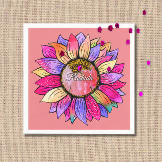 Watercolor Sunflower Summer Pink & Purple Pappersservett
