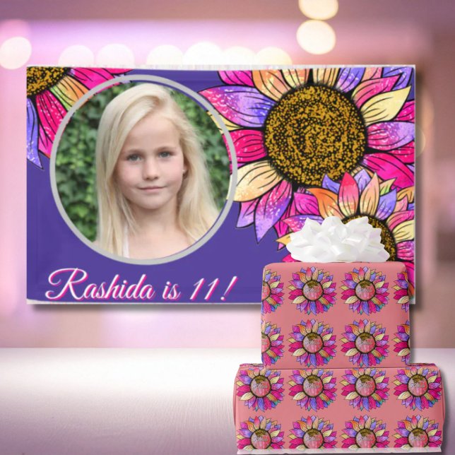 Watercolor Sunflower Summer Pink & Purple  Presentpapper (Skapare uppladdad)